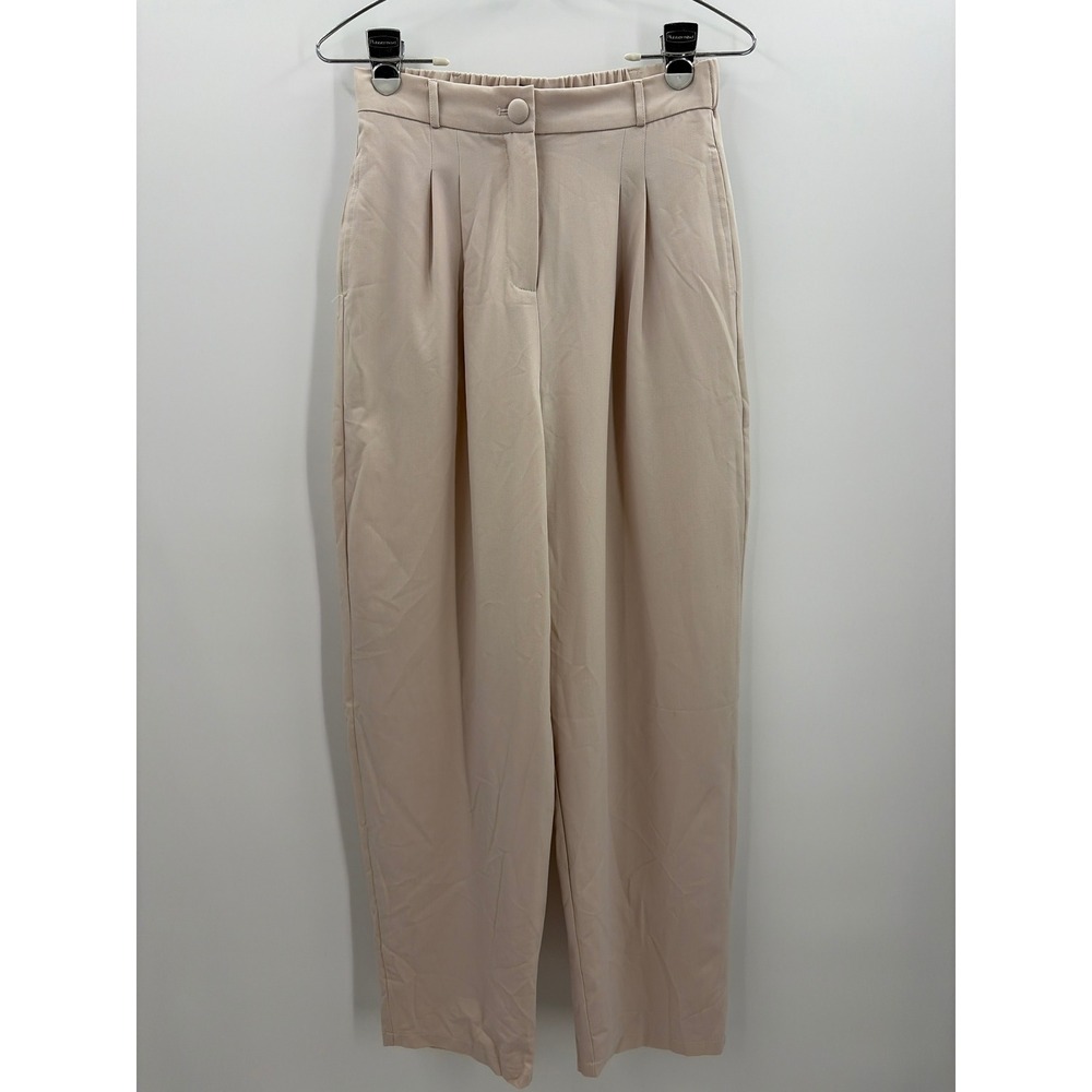 Lulus Womens Beige High Waisted Pleated‎ Elastic Tapered Trousers Pants Sz S NEW